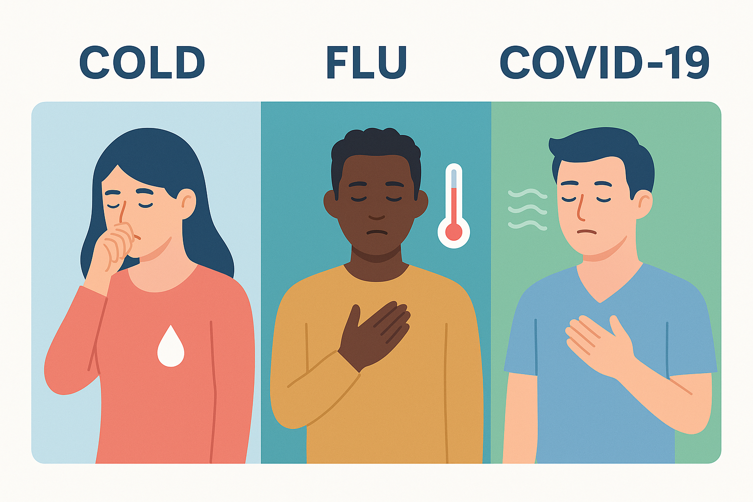 cold vs. flu vs. covid, difference between cold flu and covid, flu symptoms, covid symptoms, cold symptoms, when to see a doctor flu covid, respiratory illness comparison, preventative care Roseville, preventative care Folsom, Zeam Health & Wellness