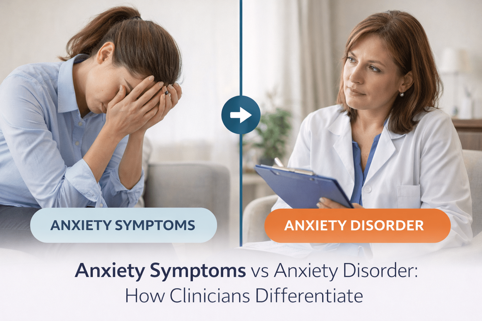 anxiety symptoms, anxiety disorder, generalized anxiety disorder, GAD symptoms, anxiety evaluation, anxiety diagnosis, normal anxiety vs anxiety disorder, severe anxiety symptoms, anxiety treatment, CBT for anxiety, psychiatrist for anxiety, therapy for anxiety