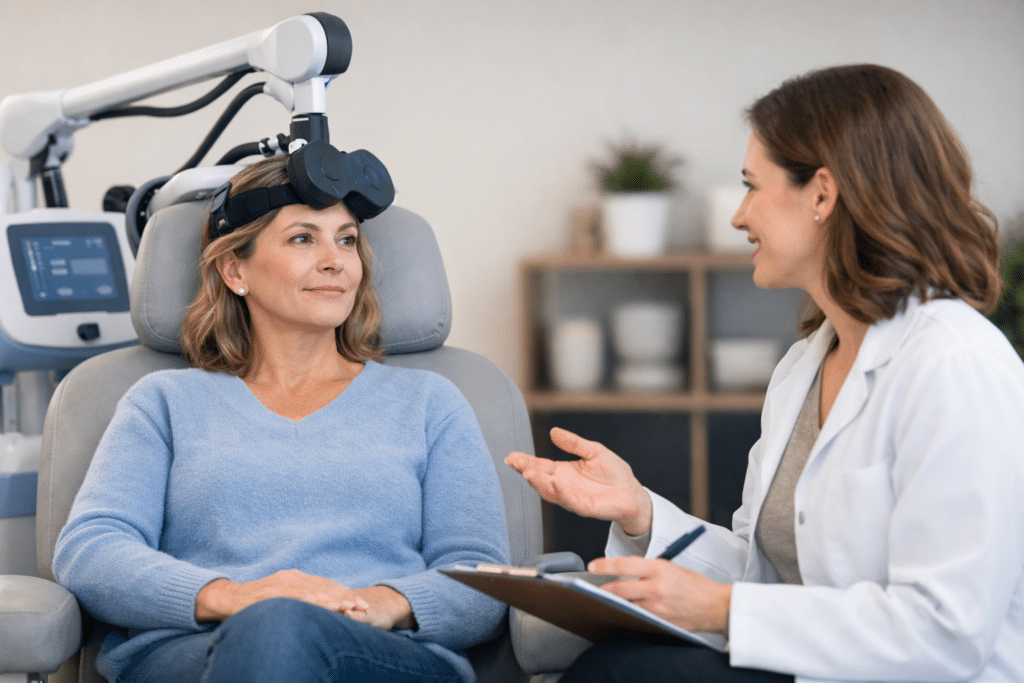 TMS therapy hesitation, transcranial magnetic stimulation concerns, TMS therapy for depression, is TMS safe, TMS side effects, depression treatment options TMS, TMS vs medication depression, treatment resistant depression TMS, what to expect TMS therapy, TMS effectiveness depression, rTMS response rates, brain stimulation therapy depression, non medication depression treatment, mental health treatment options, TMS consultation