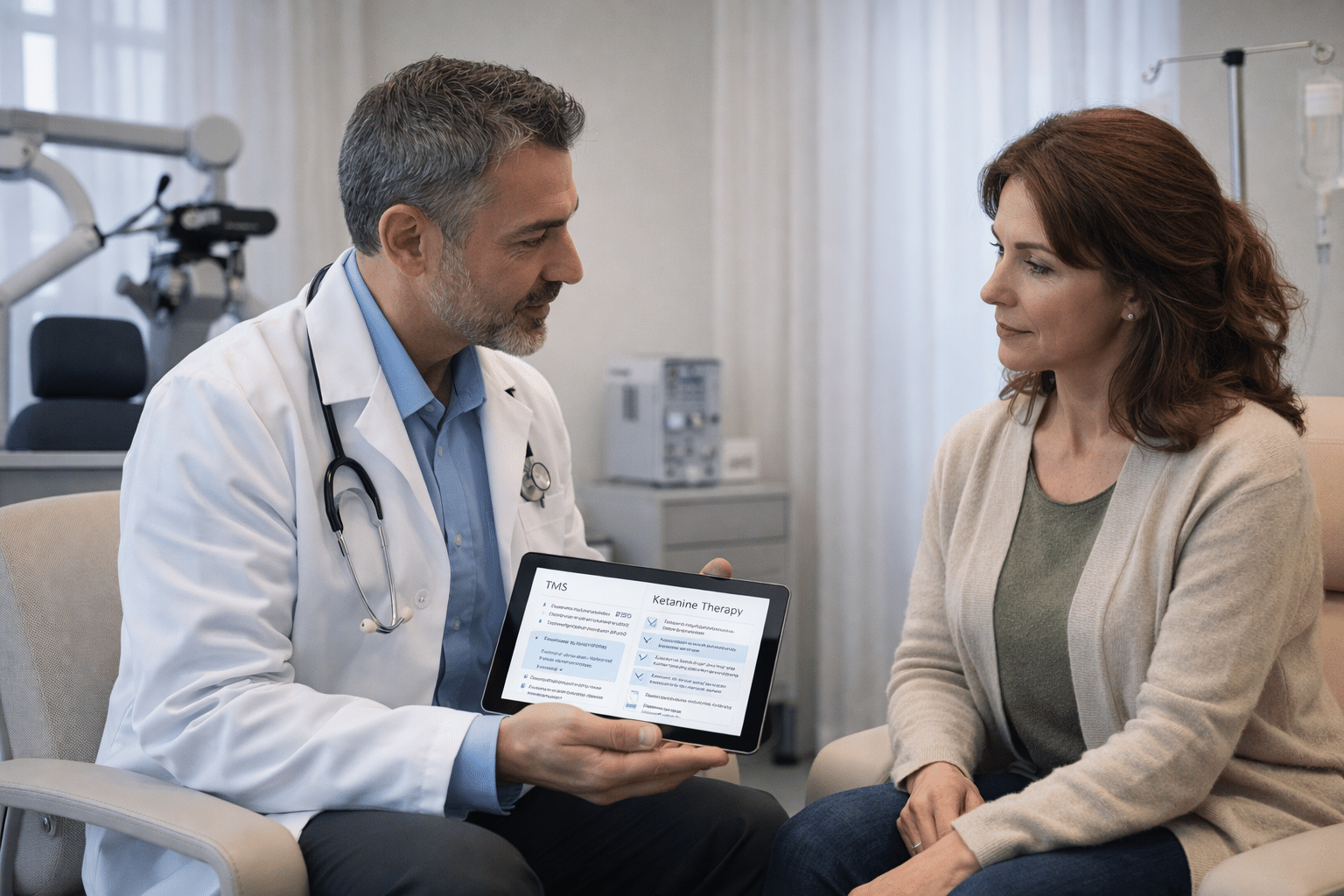 advanced depression treatment options, TMS vs ketamine decision factors, treatment resistant depression care, how doctors choose depression treatment, personalized psychiatric treatment, depression treatment recommendations, TMS therapy criteria, ketamine therapy candidates, mental health treatment planning, psychiatry decision making depression, non medication depression treatment options, rapid acting depression treatments, depression care pathways, mental health evaluation process, depression treatment Sacramento