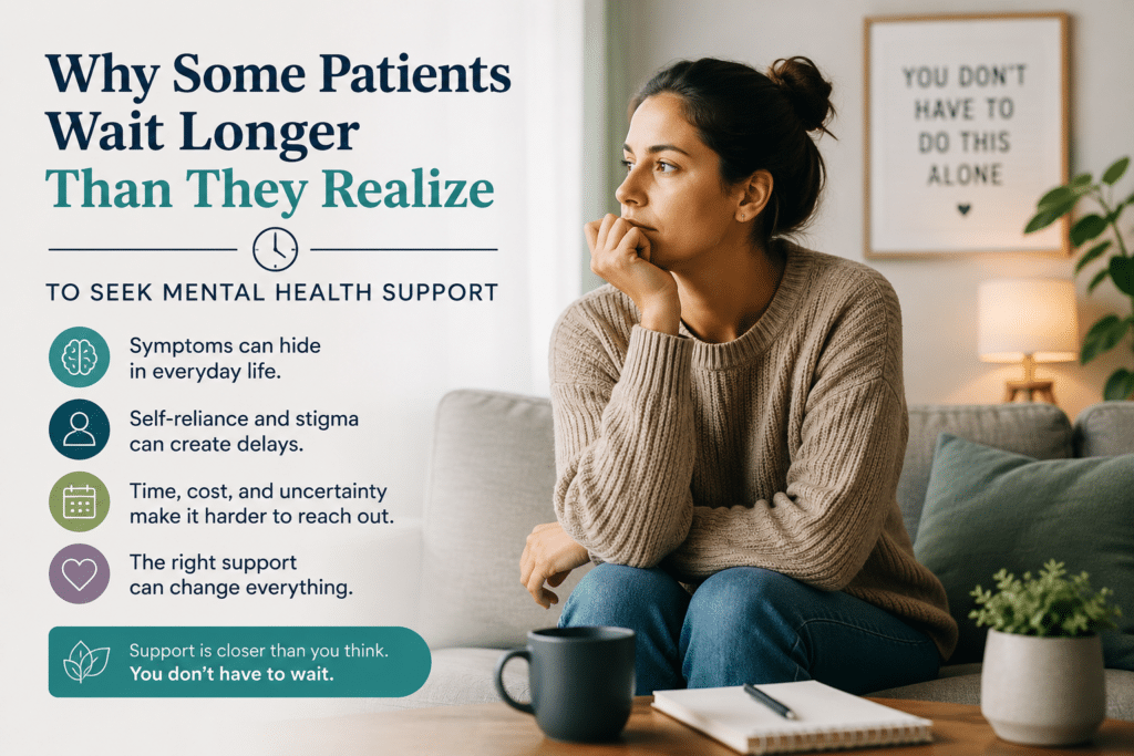 Person experiencing anxiety while considering professional mental health support at home.