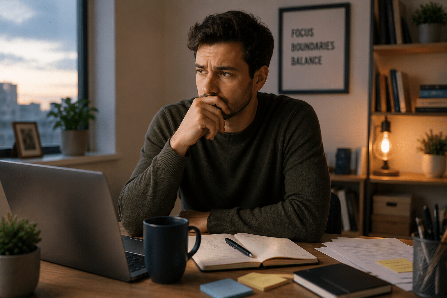 A man reflecting on his theapy session on how to disconnect from work-related stress