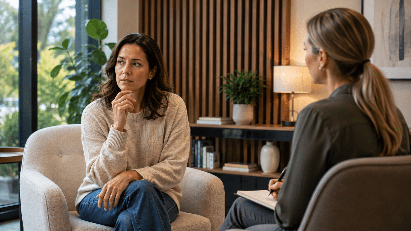 Patient reflecting on emotional and relationship patterns during psychodynamic therapy